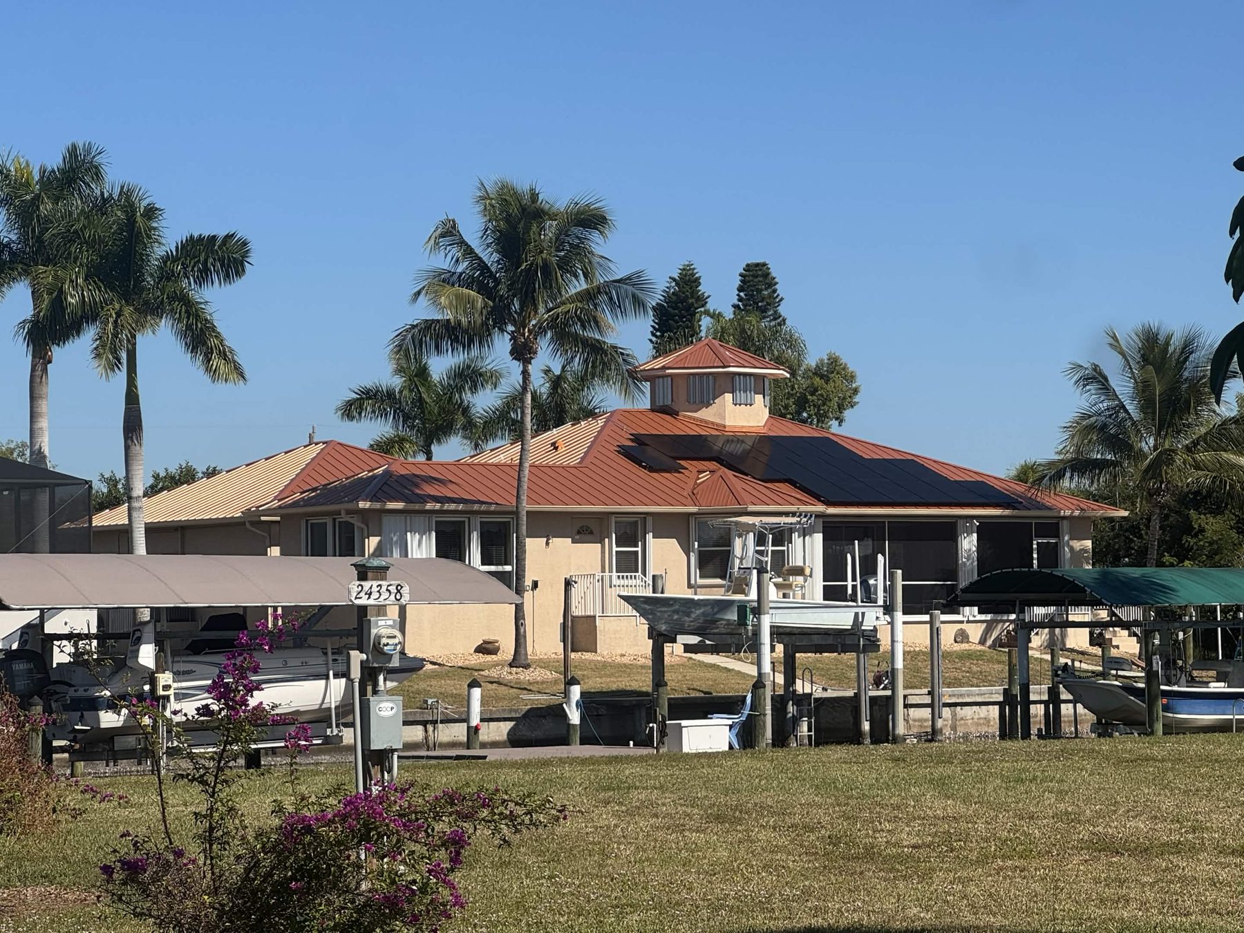 Solar array on a canal-front Florida home