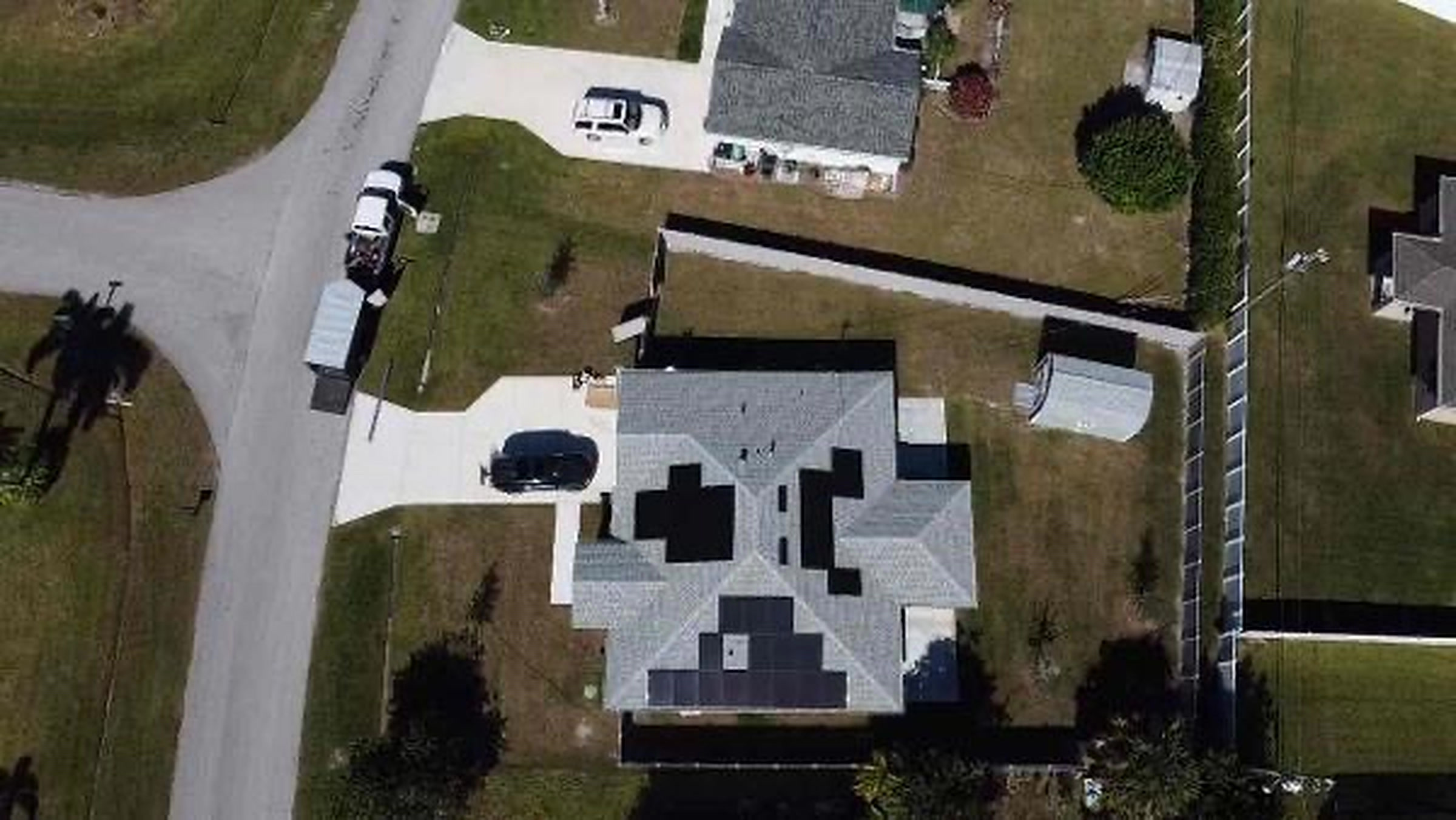 Aerial view of a completed HomeX rooftop solar array